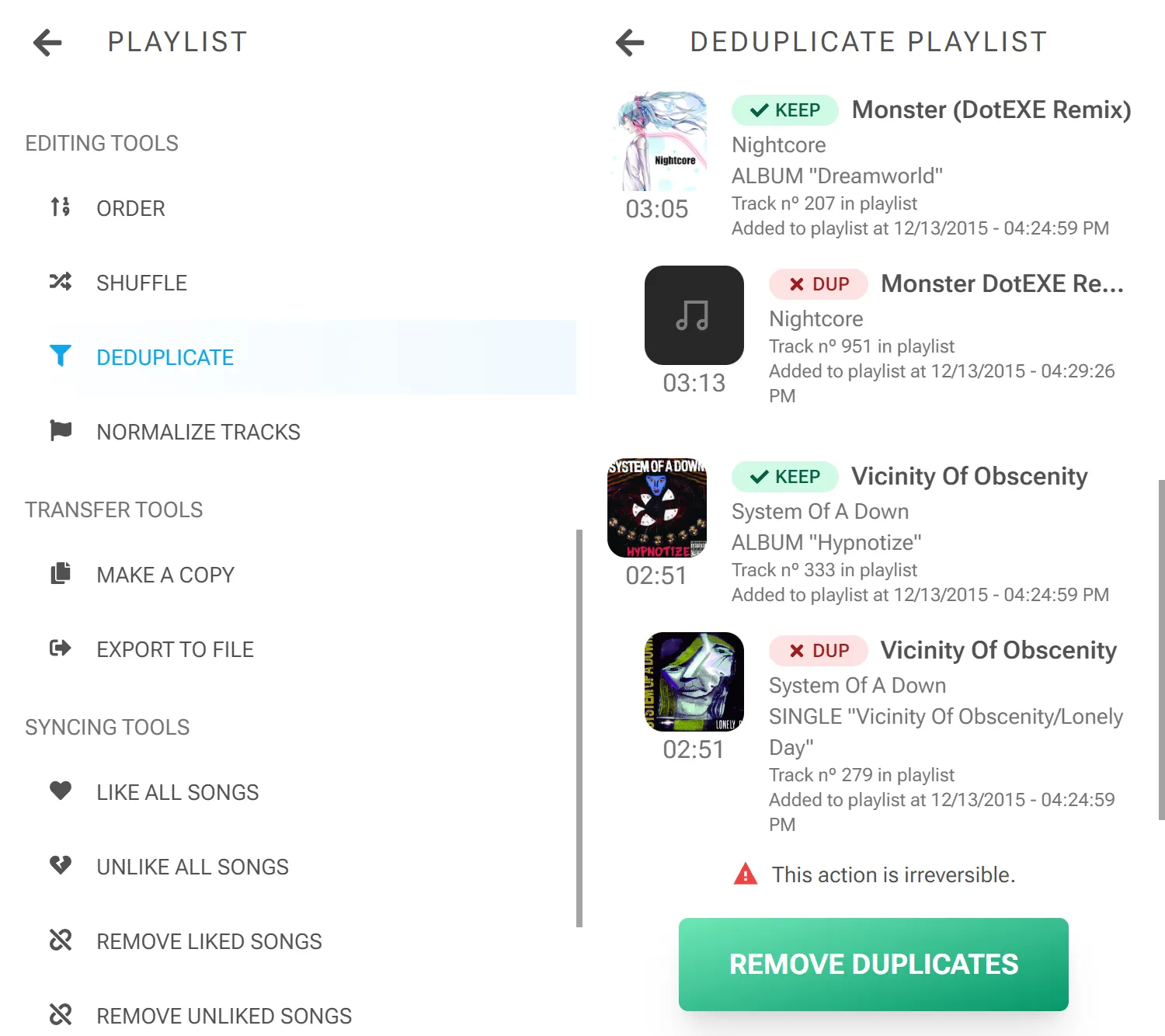 Playlist deduplication