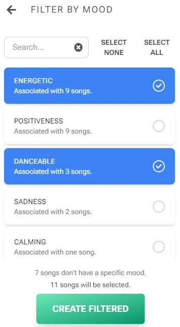 Filtering a playlist by mood