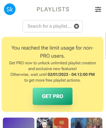 Relaxed playlist action limits for non-PRO users