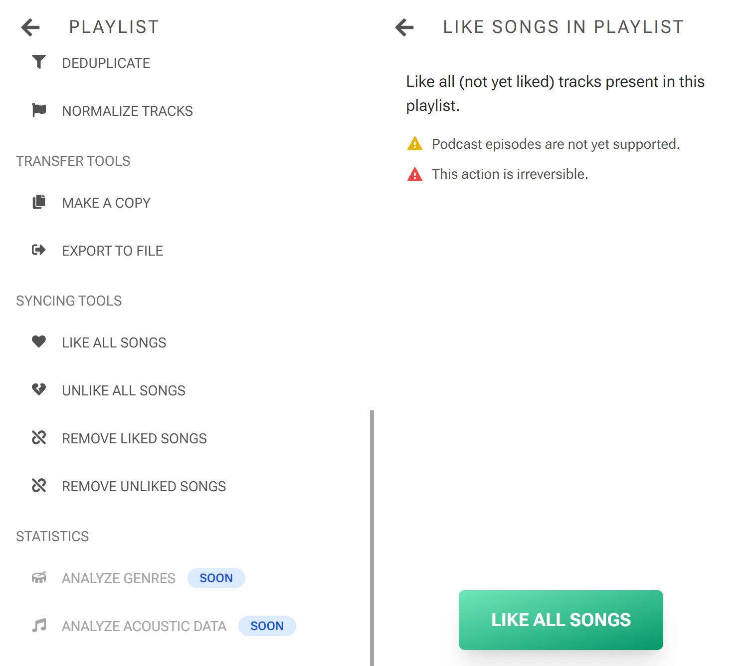 Syncing playlists with your Liked Songs